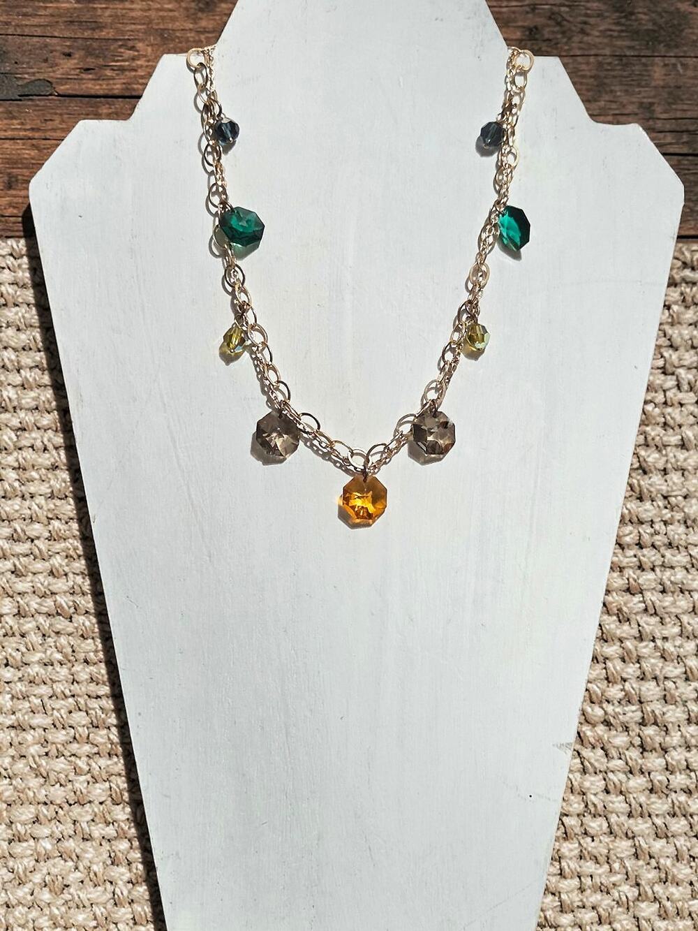 Avon Faceted Colorful Faceted Crystals Gold Metal Necklace